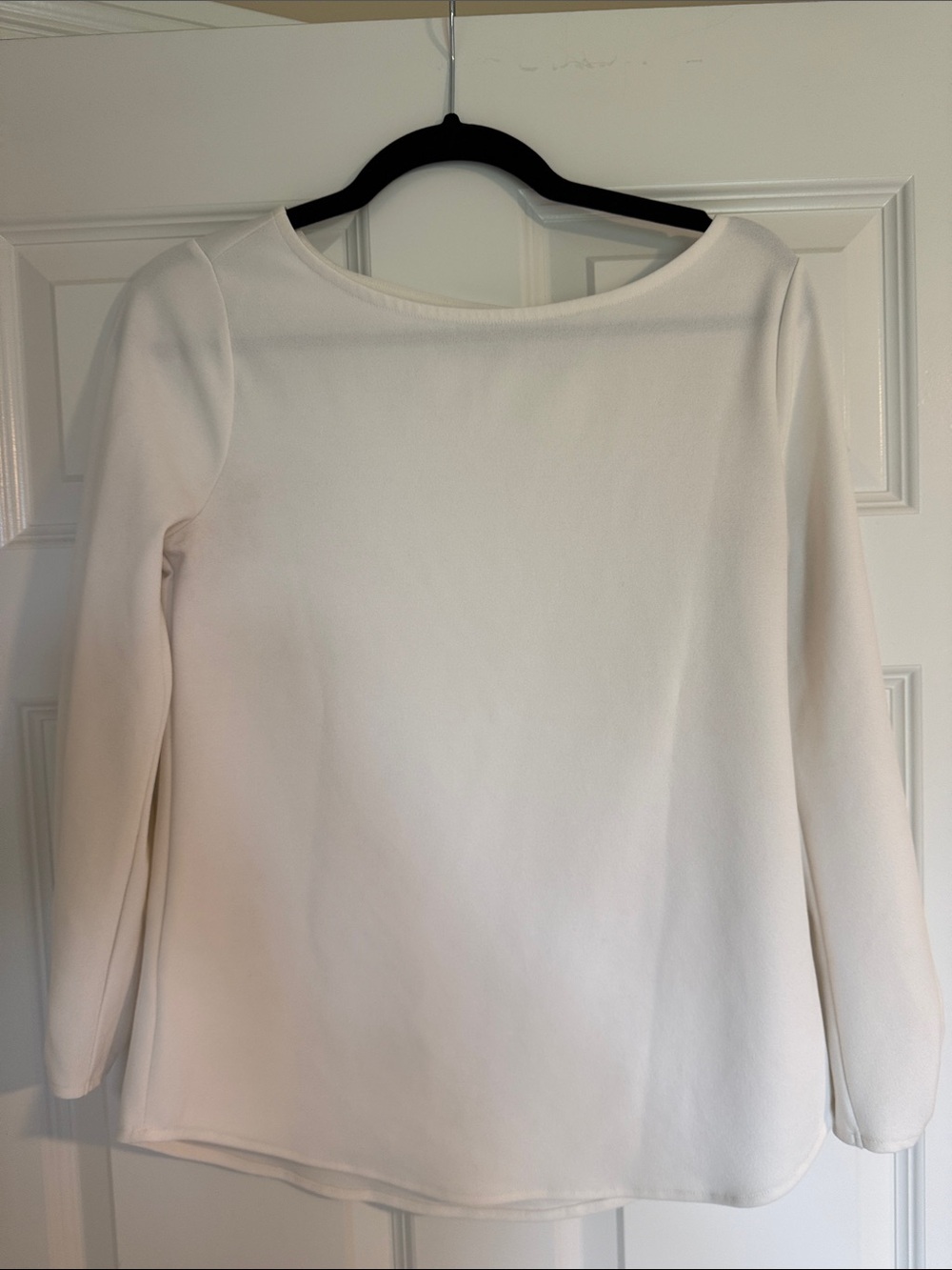 Ann Taylor Cream Boatneck Long-Sleeve Blouse
